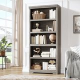 Garvee Libreria Rustica Alta 190,5 cm 2-6 Ripiani Regolabili MDF Robusta Antiribaltamento Soggiorno Studio - Grigio