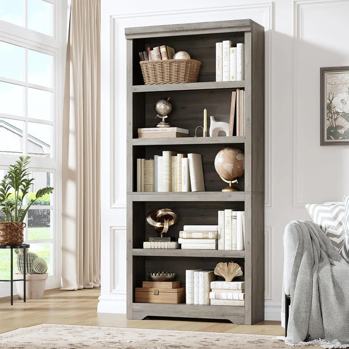 Garvee Libreria Rustica Alta 190,5 cm 2-6 Ripiani Regolabili MDF Robusta Antiribaltamento Soggiorno Studio