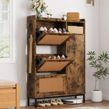 Garvee Mobile Porta Scarpe con 3 Cassetti a Ribalta Organizer 4 Ripiani Regolabili Porte in Rattan Stabile per Ingresso e Corridoio - Rustic Brown