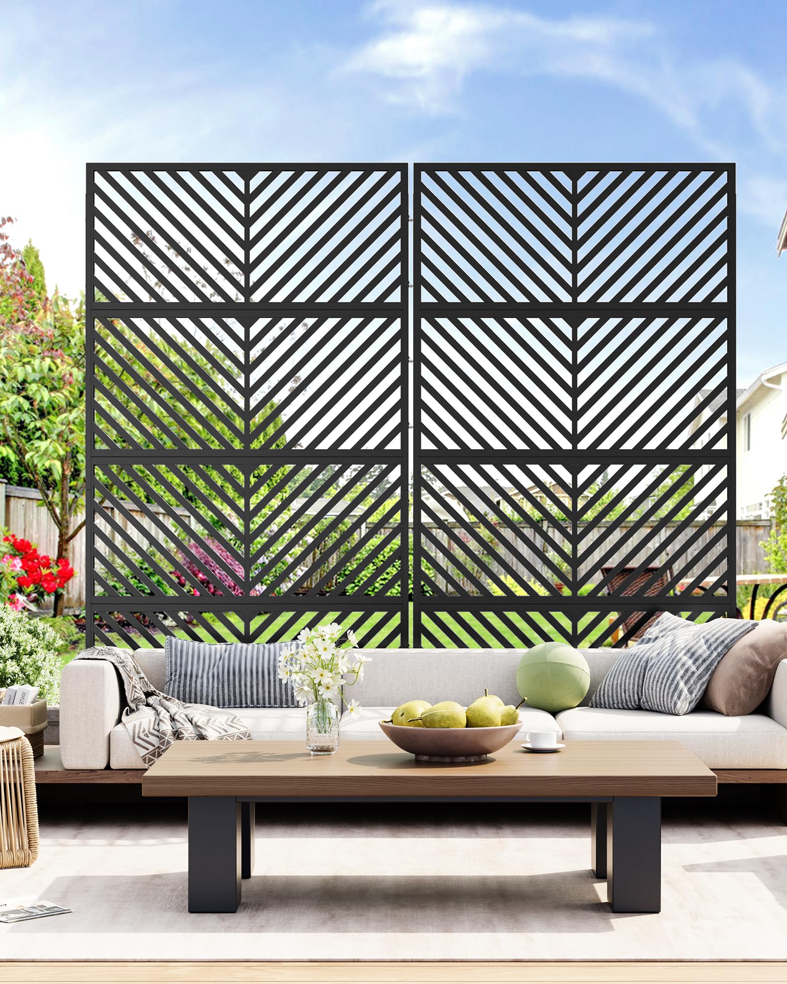 Garvee, schermo per la privacy in metallo, 182,9 cm di altezza x 101,6 cm di larghezza, autoportante, resistente alle intemperie, per patio e balcone, 4 pannelli, robusto, decorativo