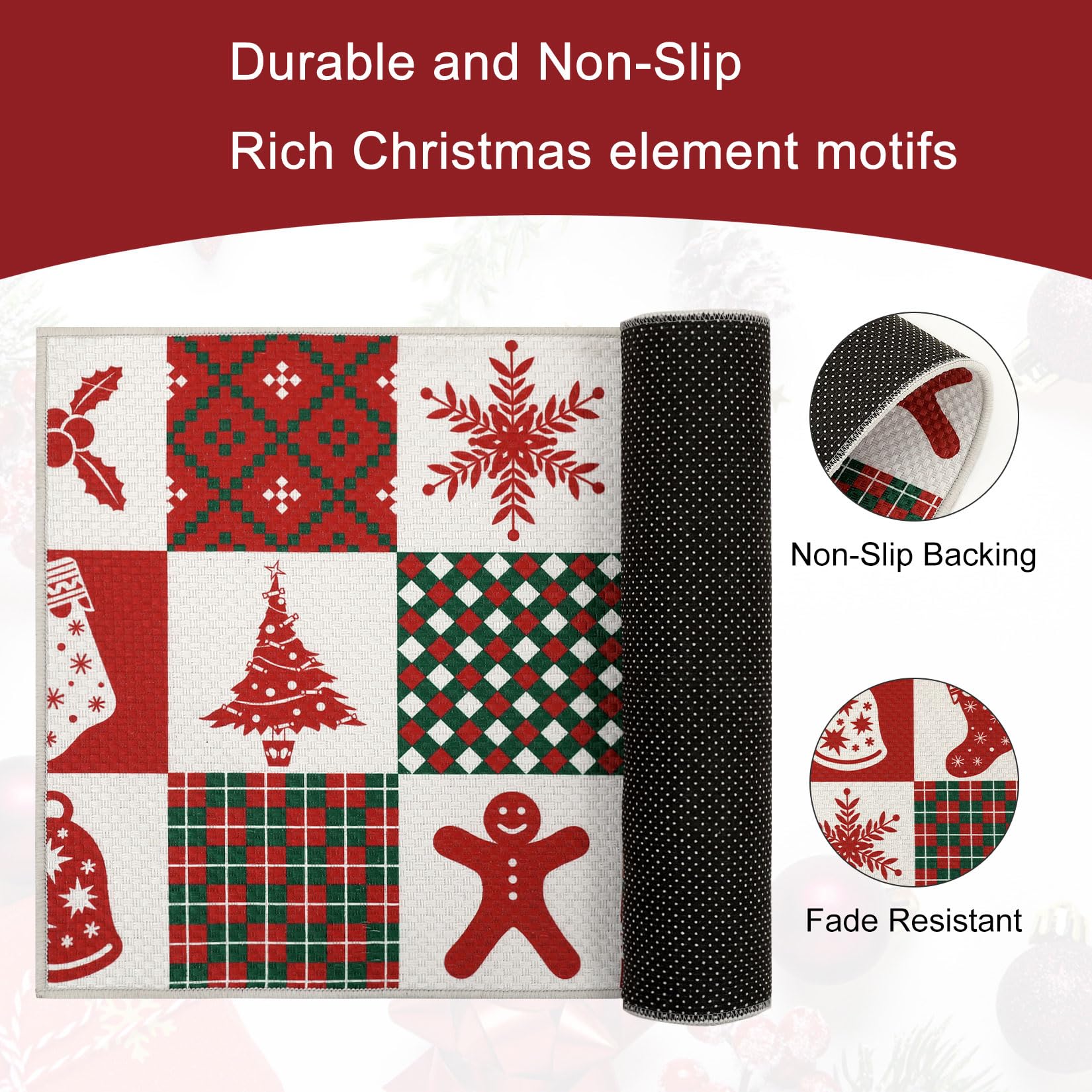 Garvee Zerbino Navideño Esterno Lavabile Antiscivolo 40x80 cm Rosso Poliestere Impermeabile Sicuro per Ingresso Festivo