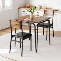 Tavolo da pranzo Garvee per 2 persone con 2 sedie imbottite, set vintage quadrato, piano in MDF, struttura in metallo robusto, cucina e sala da pranzo, salvaspazio