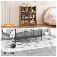 Mobiletto portagiochi rustico marrone Garvee con 3 ripiani, protezione antiribaltamento per camerette e sale giochi per bambini, in legno, robusto, sicuro per i bambini