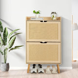 Scarpiera Garvee con 2 cassetti pieghevoli in rattan per corridoio e ingresso, 38,66x23,62x9,25 pollici, inodore, salvaspazio - rosso