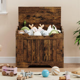 Garvee Cassapanca Contenitore in Legno con Coperchio e Cerniere di Sicurezza, Portata 159 kg, Stile Rustico, Maniglie Laterali, per Ingresso e Soggiorno, Bianco Nuvola - Marrone rustico