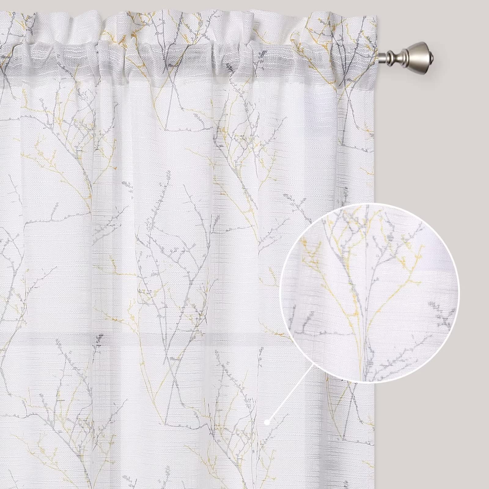 Tende semitrasparenti Garvee con motivo a rami, 26"×36", finto lino, soggiorno, bianco, 2 pezzi