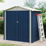 Garvee Capanno Da Giardino 6x4 Piedi In Acciaio Antiruggine Con Doppia Porta E Tetto A Punta Per Esterni Patio, Grigio, Robusto E Sicuro - Blu
