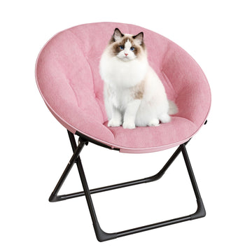 Poltrona Garvee Saucer Chair con struttura dorata, pelliccia sintetica oversize, pieghevole per camera da letto e soggiorno, rosa