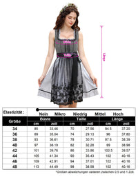Garvee Dirndl Femme, abito midi tradizionale in 2 pezzi con grembiule per l'Oktoberfest, nero/grigio, taglia 34