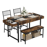 Garvee Set Tavolo da Pranzo per 4 Persone con 2 Sedie e Panca, Legno e Metallo, Design Versatile per Cucina e Sala da Pranzo, Salvaspazio, Marrone - Retro Color