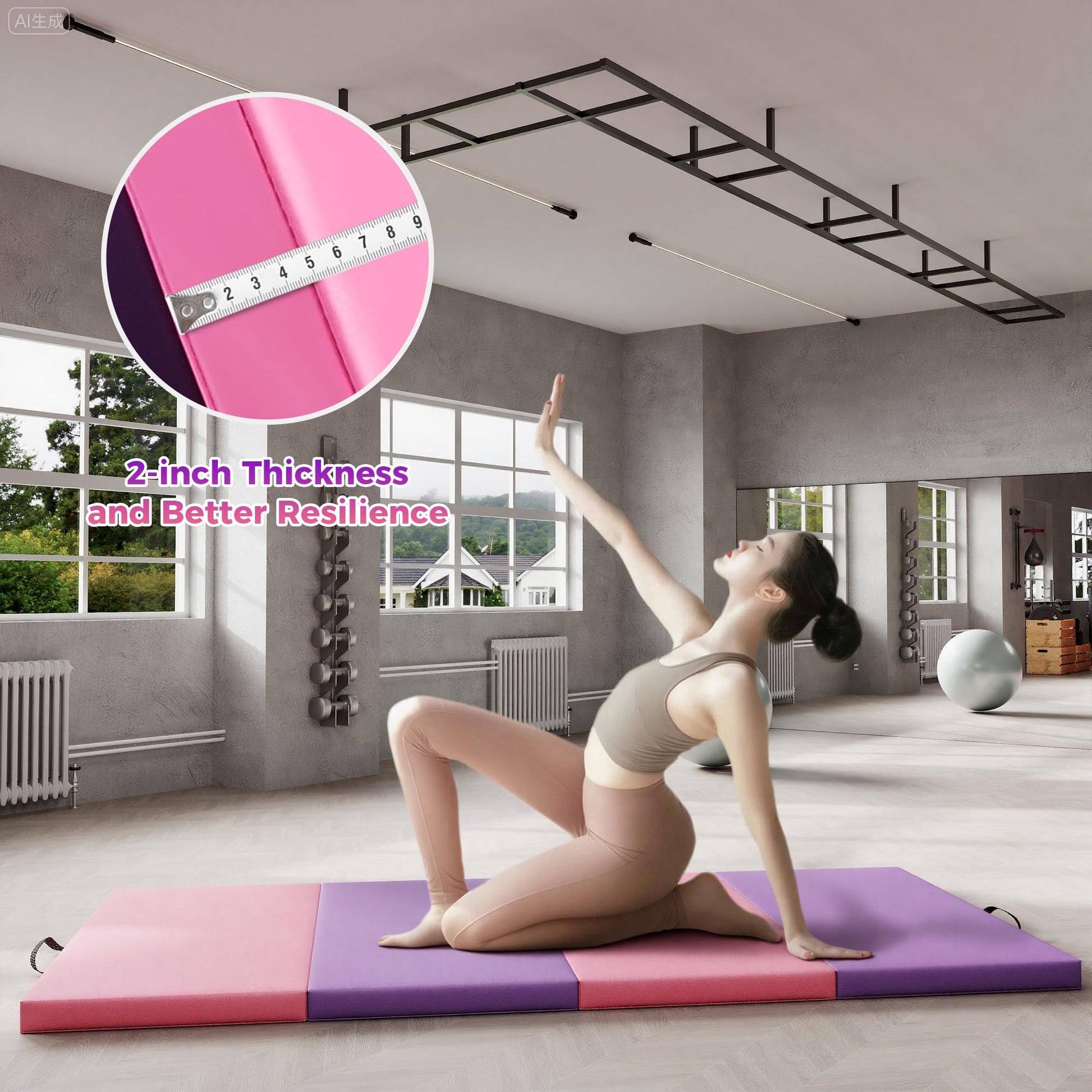 Tappetino da ginnastica pieghevole Garvee da 2'' in schiuma EPE antiscivolo, rivestimento in pelle PU, portatile, per yoga e arti marziali, multicolore