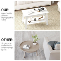 Tavolino da caffè Garvee 80 cm rustico moderno da fattoria, 2 livelli, legno, bianco, rettangolare, soggiorno, ufficio, camera da letto