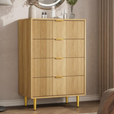 Garvee Cassettiera Fluted Moderna con 4 Cassetti, Maniglie in Metallo, Legno MDF Naturale per Camera da Letto e Soggiorno, Naturale, Ampio Spazio - Rovere Naturale