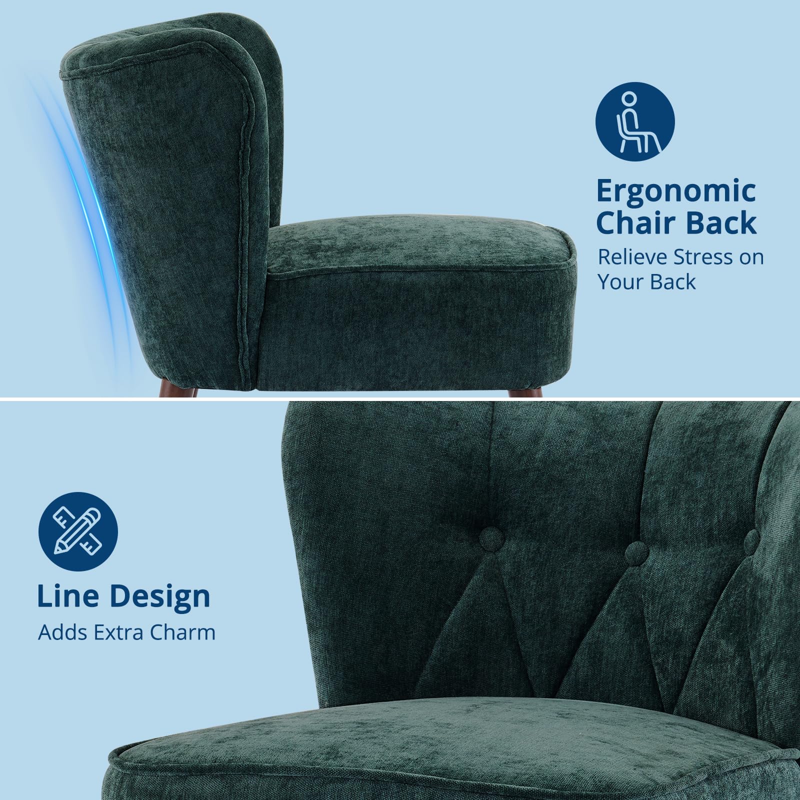 Poltrona Garvee Accent Chair senza braccioli con gambe in legno, imbottita in tessuto trapuntato, ergonomica, robusta, versatile, per soggiorno, camera da letto, multicolore