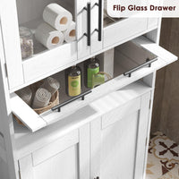 Mobiletto alto da bagno Garvee con ante in vetro, ripiani regolabili, MDF, bianco per cucina e soggiorno, 23,6"x11,8"x66,9"