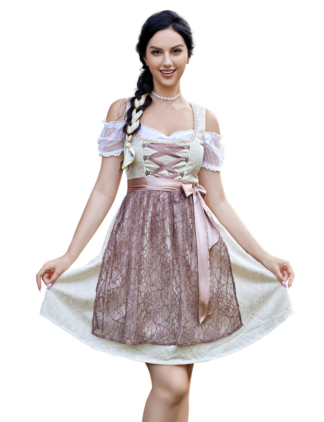 Garvee Abito Dirndl da donna, set Oktoberfest bavarese - Camicetta da 3 pezzi, maniche corte, abbigliamento bavarese, floreale 08, taglia 36