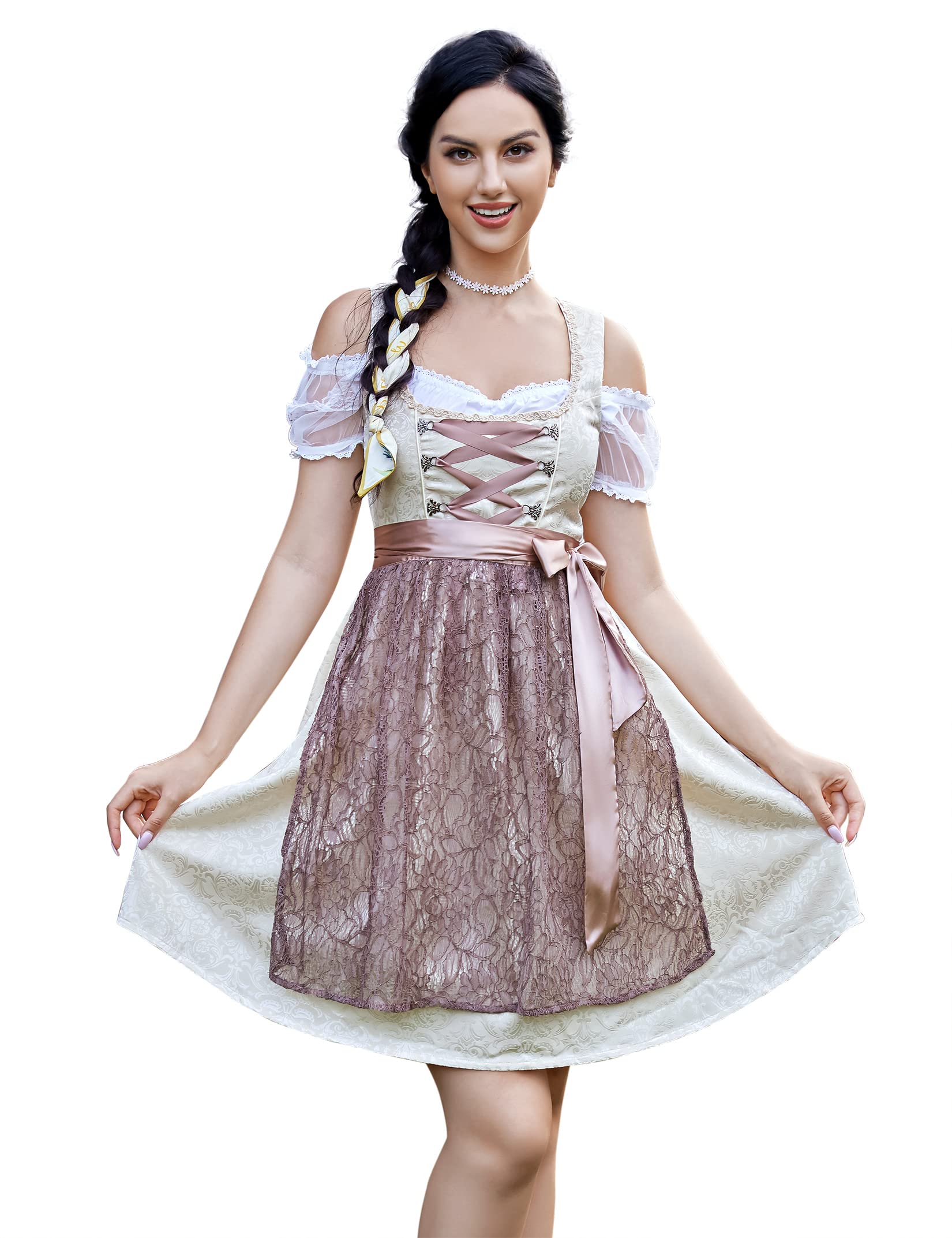 Garvee Abito Dirndl da donna, set Oktoberfest bavarese - Camicetta da 3 pezzi, maniche corte, abbigliamento bavarese, floreale 08, taglia 36