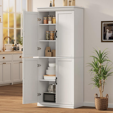 Mobile dispensa Garvee da 70" con ante e ripiani regolabili per cucina e soggiorno, in legno MDF P2, robusto, antiribaltamento, tonalità legno neutro