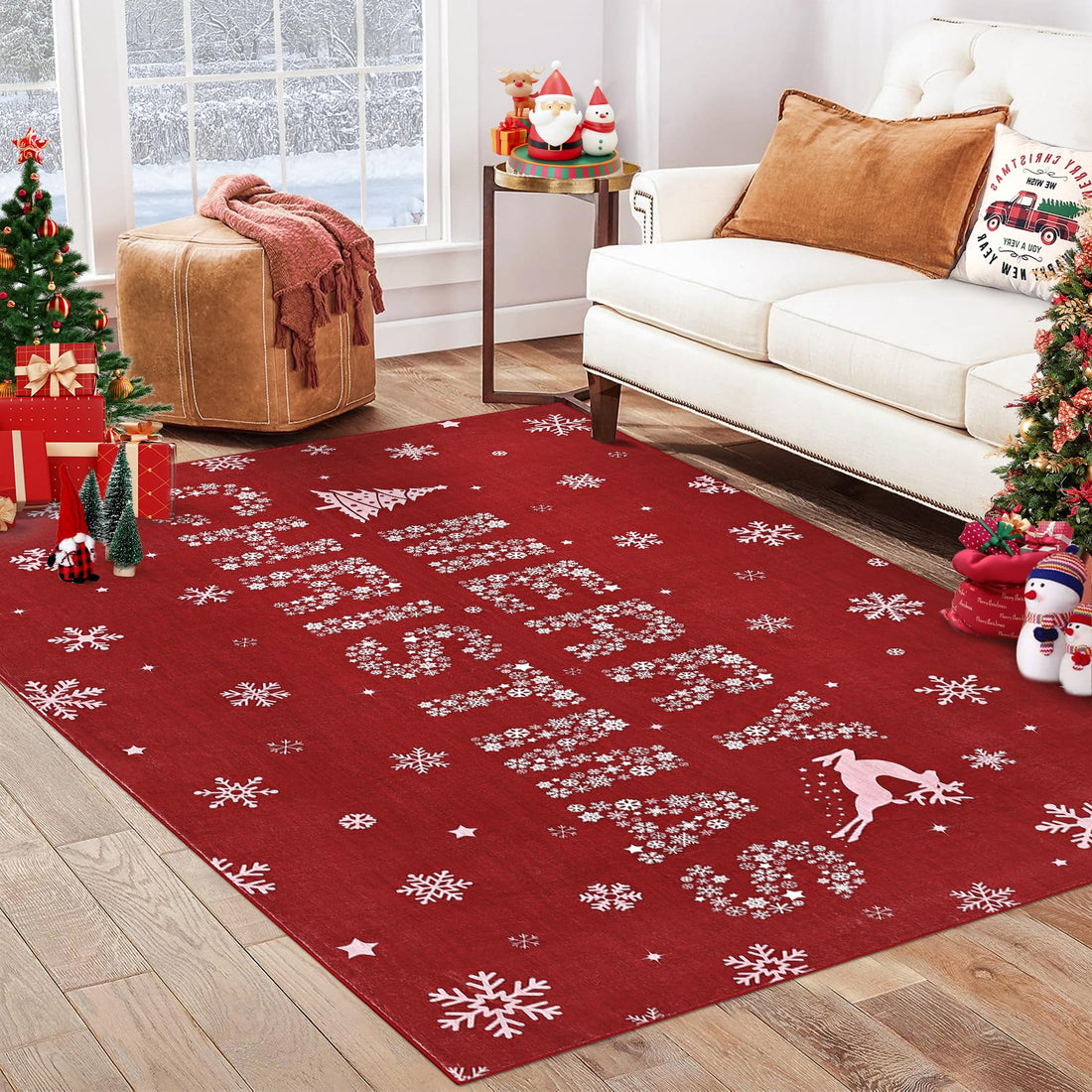 Tappeto per soggiorno Garvee, tappeto natalizio, motivo: alce rosso, lavabile, antiscivolo, per camera da letto, cucina, sala da pranzo, ufficio, 160x230 cm