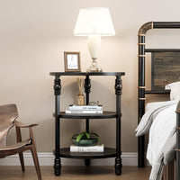 Tavolino rotondo Garvee con 3 ripiani, struttura in acciaio, rovere scuro per soggiorno e camera da letto, 46,5 x 46,5 x 60 cm, resistente e antigraffio