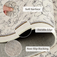 Tappeto per soggiorno Garvee 200x290cm, lavabile, a pelo corto, antiscivolo, beige, motivo floreale vintage