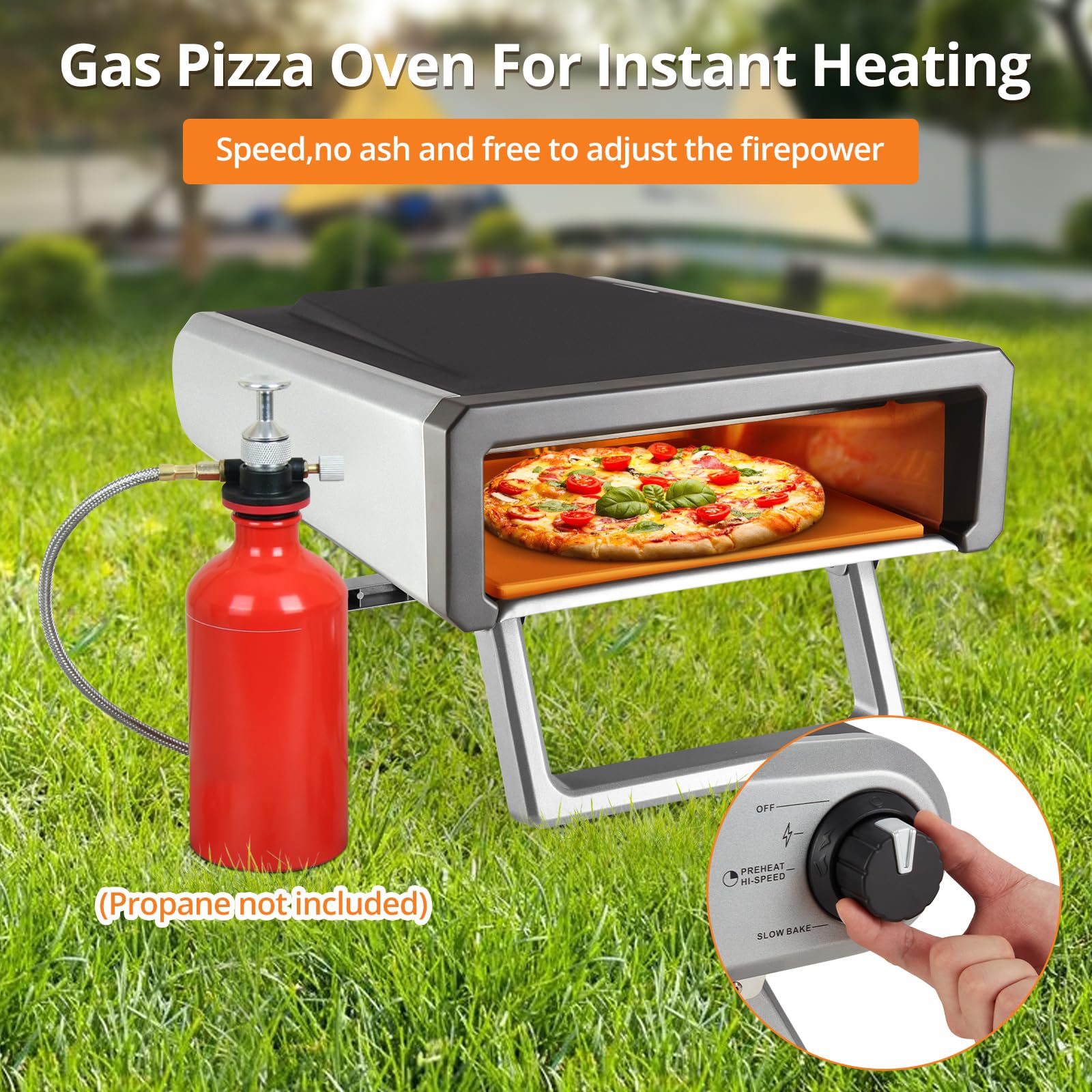Forno per pizza a gas GARVEE con regolatore e tubo flessibile, forno per pizza portatile da esterno - Ideale per il giardino, per preparare la pizza napoletana a casa