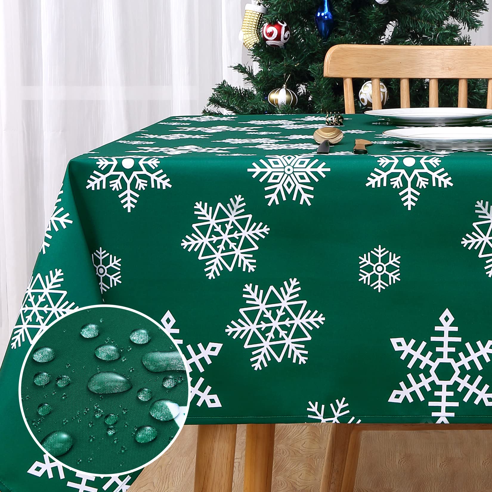 Tovaglia natalizia Garvee, quadrata, 137x137 cm, verde, impermeabile, antimacchia, poliestere Oxford, decorazione festiva