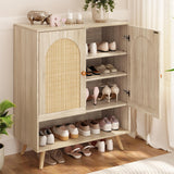 Scarpiera in rattan Garvee, a 4 ripiani con ripiani regolabili per corridoio e soggiorno, color legno, resistente
