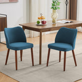 Set di 2 sedie da pranzo Garvee, lino, gambe in legno, schienale ad ala, blu, cucina e soggiorno, comode, stabili - Blu