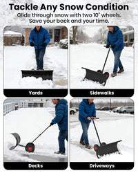 Pala da neve Garvee con ruote, lama in acciaio da 29", angolazione del manico regolabile, protezione in plastica, ergonomica, ruote in gomma da 9,3", per vialetti