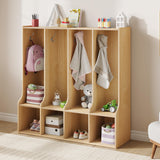 Garvee Armadio Scuola 4 Sezioni con 4 Cubby, 8 Ganci, Robusto Rovere Naturale, Sicuro Antiribaltamento, Organizer per Casa e Asilo, 92.2x31.8x90.7 cm, Naturale - Natural Oak