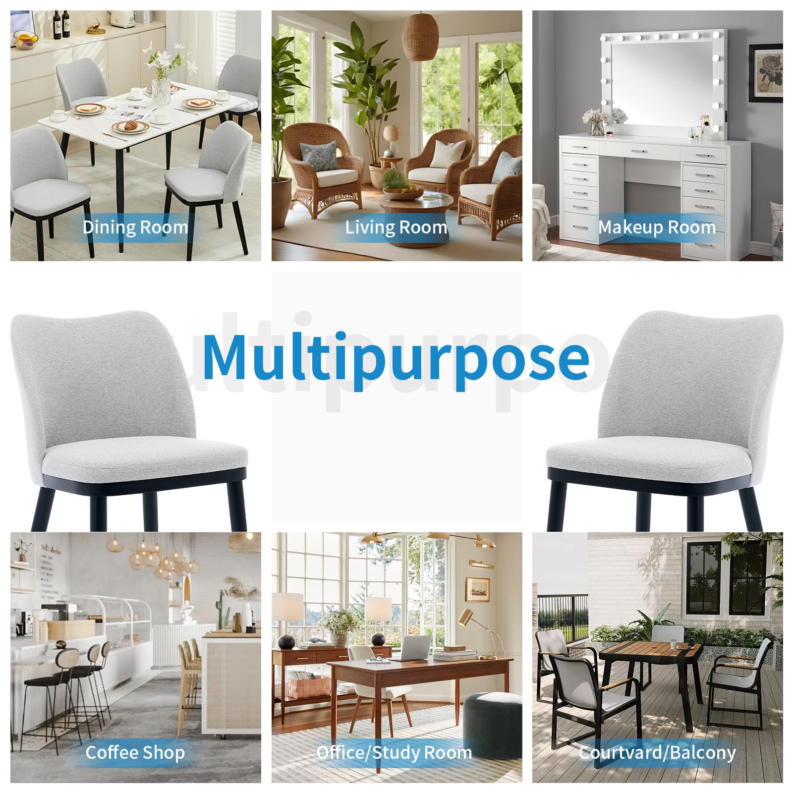 Garvee Set di 2 sedie da pranzo, rivestite in tessuto con gambe in legno, ergonomiche, moderne, grigie, per cucina e bar