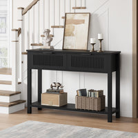 Tavolo da ingresso Garvee Farmhouse, consolle in legno, 43" con 2 cassetti e 2 ripiani, MDF, nero, soggiorno e corridoio, robusto e resistente ai graffi