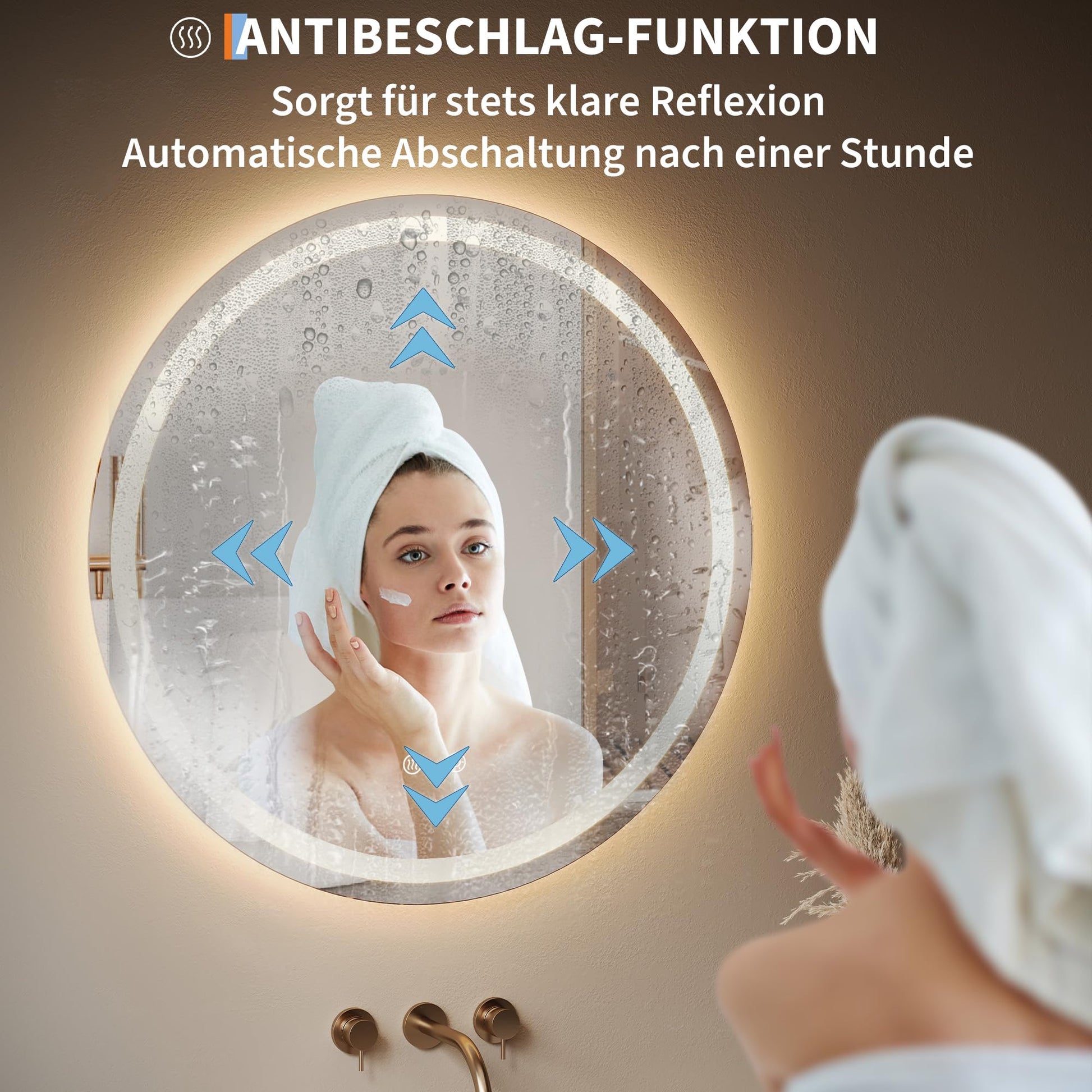 Specchio per il trucco illuminato Garvee, specchio da bagno rotondo da 60 cm con luce, specchio a LED con interruttore touch e vetro antideflagrante, specchio da bagno dimmerabile e antiappannamento con illuminazione