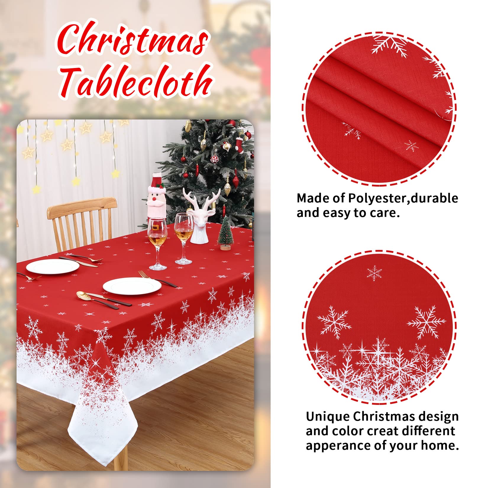 Garvee Tischdecke Con Bordura Di Fiocchi Di Neve Antimacchia Colore Fisso Per Occasioni Festive Vari Taglie Elegante Design