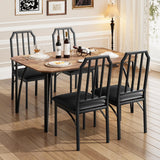 Set da pranzo Garvee per 4 persone con design smussato, sedie imbottite in PU, MDF e acciaio, marrone rustico, salvaspazio per cucine piccole - marrone