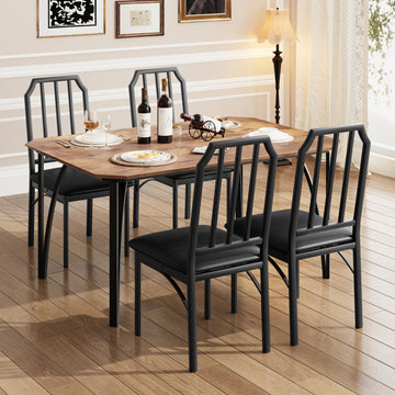 Set da pranzo Garvee per 4 persone con design smussato, sedie imbottite in PU, MDF e acciaio, marrone rustico, salvaspazio per cucine piccole
