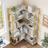 Mensola angolare Garvee da 72" a forma di L, libreria industriale in metallo e MDF, soggiorno, camera da letto, nero