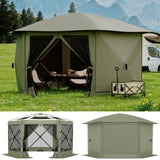 Gazebo Garvee Pop Up 12FT Esagonale Verde Militare con Zanzariera per Campeggio e Feste all'Aperto, Tetto Rimovibile, 6 Teli Antivento, Struttura Acciaio - Verde Militare