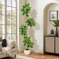 Albero artificiale Garvee Ficus Lyrata da 2,1 m con vaso in cemento e muschio per soggiorno e ufficio, facile da pulire, flessibile, foglie realistiche, verde