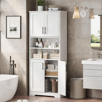 Mobiletto alto da bagno Garvee con 4 ante, ripiani regolabili, MDF, autoportante, bianco, per bagno e cucina, 62,0 cm x 30,2 cm x 170,2 cm