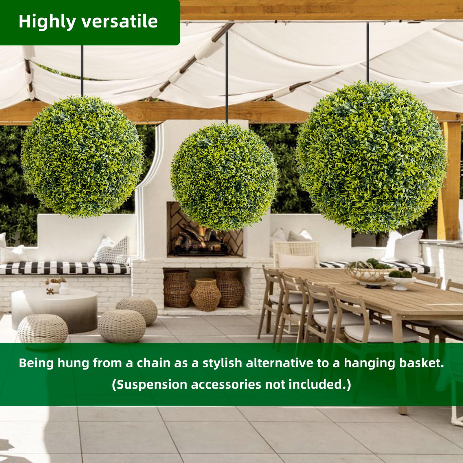 Garvee Artificial Bosso Balls 19,7 pollici Materiale PE resistente ai raggi UV e senza manutenzione con anello per appendere per giardino e matrimonio verde