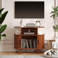 Supporto per giradischi rotondo Garvee di grandi dimensioni con caricabatterie e porte USB, supporto rustico in vinile per soggiorno, legno e metallo, stabile, versatile