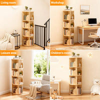 Libreria girevole a 4 ripiani Garvee in legno massello - Scaffale girevole a 360° per bambini e adulti, Ø39 cm, H129 cm, legno naturale