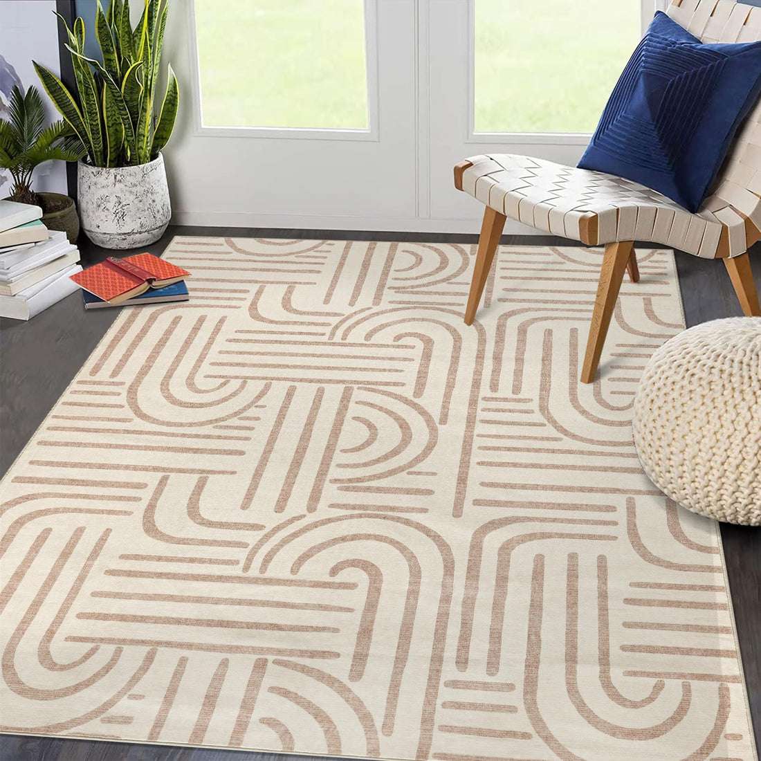 Tappeto a pelo corto Garvee 160x230 beige per soggiorno camera da letto lavabile antiscivolo morbido