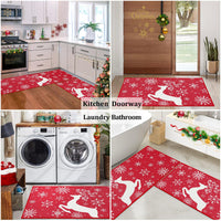 Garvee Set 2 Tappeti Cucina Natalizi Antiscivolo 40x60+40x120 cm Poliestere Resistente Lavabile Decorativi per Cucina Camera Ingresso