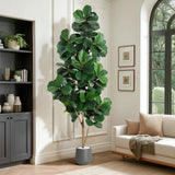 Garvee Albero Ficus Lyrata Artificiale 210 cm con 141 Foglie, PVC+PE, Vaso Grigio con Ciottoli, Decorazione Interni Casa Ufficio