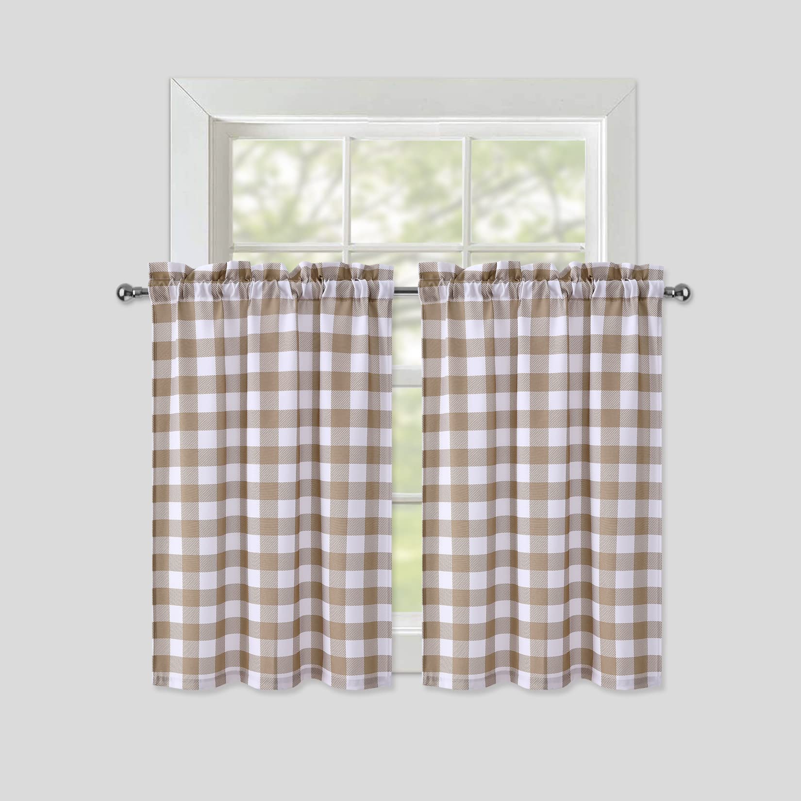 Tende piccole Garvee Buffalo Plaid in poliestere idrorepellente effetto lino per soggiorno, cucina, bagno, 28"x24" tortora