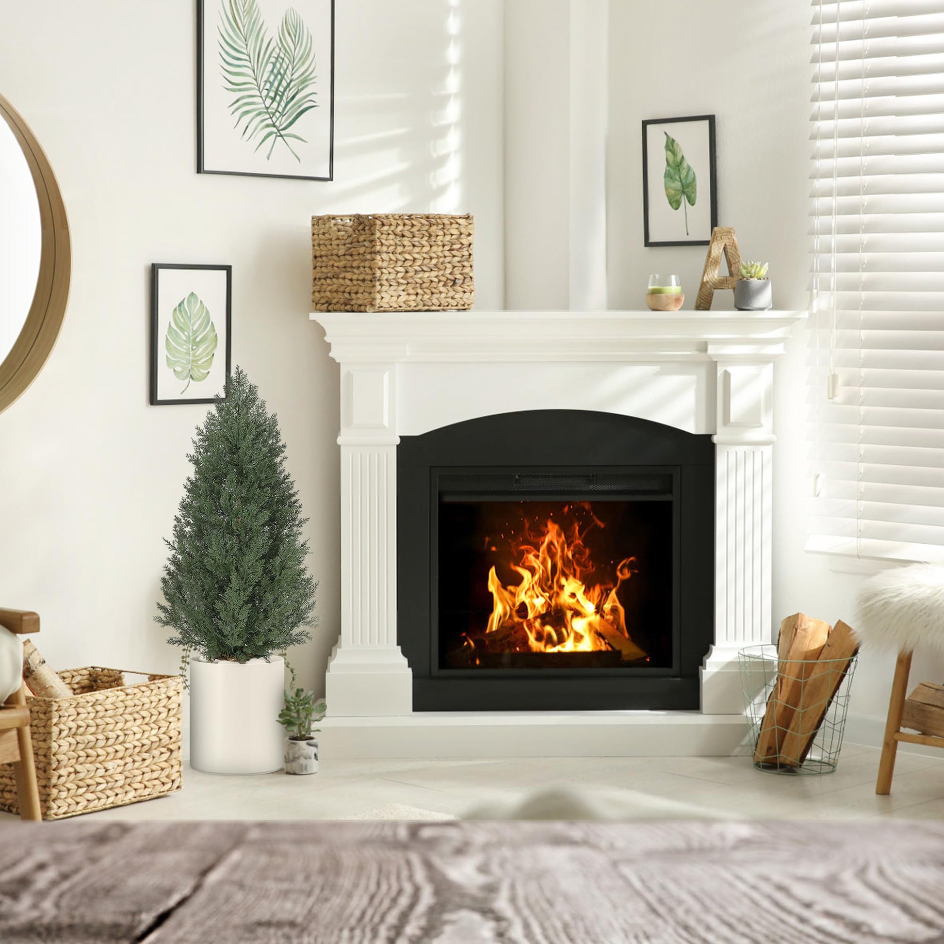 Garvee Set di cipressi artificiali in PE da 1,2 m, resistenti ai raggi UV, decorazione in muschio per uso interno ed esterno, verde