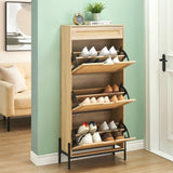 Scarpiera pieghevole Garvee con 3 cassetti e 1 cassetto, organizer per scarpe in rattan per corridoio e soggiorno, in rovere, salvaspazio